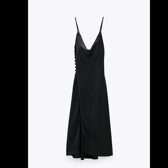 Zara Dresses & Skirts - Zara satin, cowl neck black dress with slit